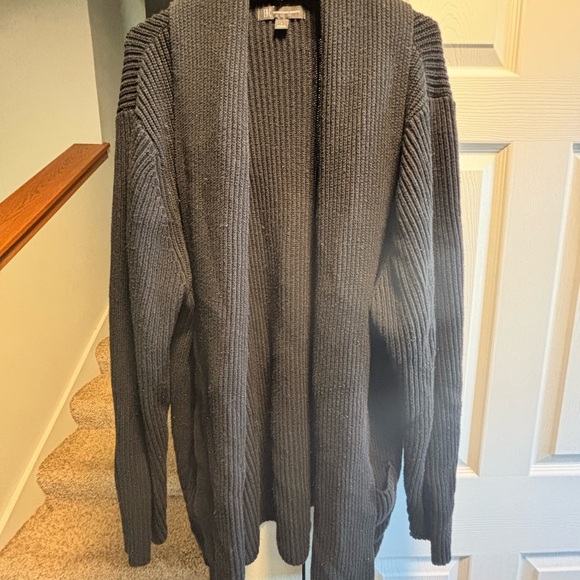 Men's Black Long Ribbed Cardigan - Picture 1 of 5